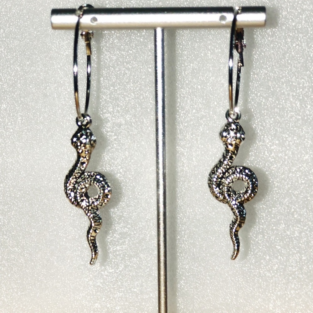 Silver twisted snake hoops